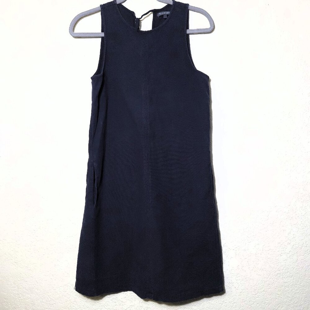 Michael Stars Blue Cotton Midi Tank Dress w/ Pockets & Lace Up Back Medium
